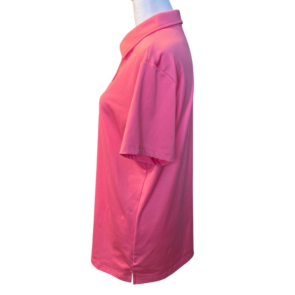 New Women Pink VNeck Athletic Polo Shirt Short Sleeve Golf Tennis Top Size Large - Picture 3 of 5